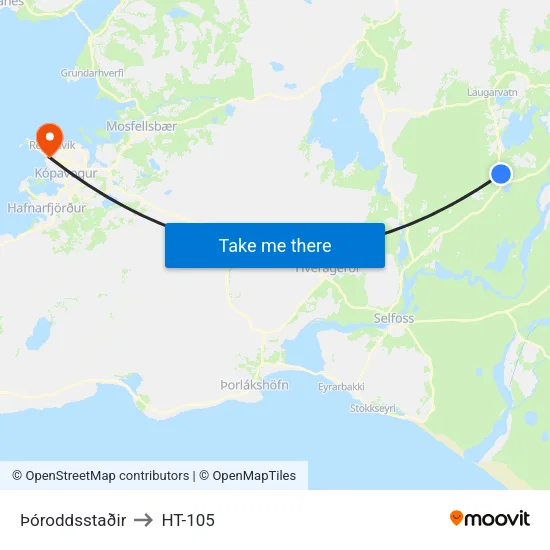Þóroddsstaðir to HT-105 map
