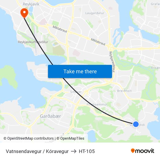 Vatnsendavegur / Kóravegur to HT-105 map