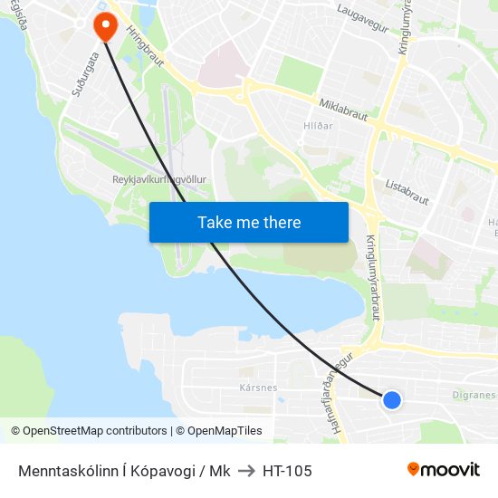 Menntaskólinn Í Kópavogi / Mk to HT-105 map