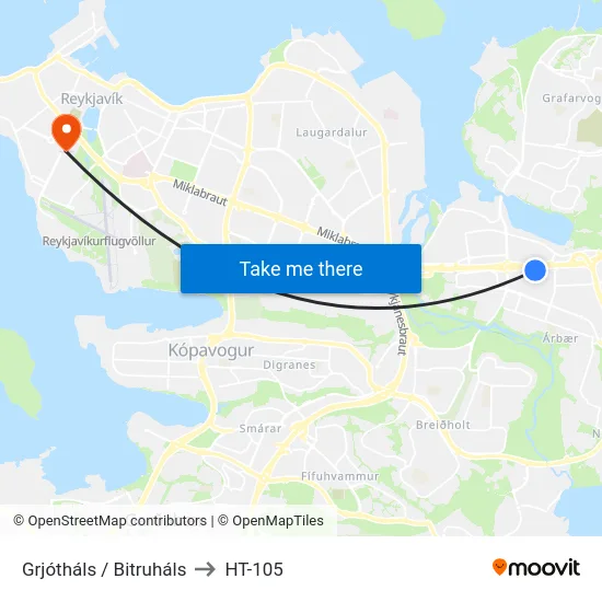 Grjótháls / Bitruháls to HT-105 map
