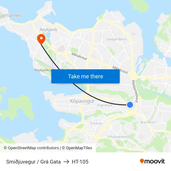 Smiðjuvegur / Grá Gata to HT-105 map