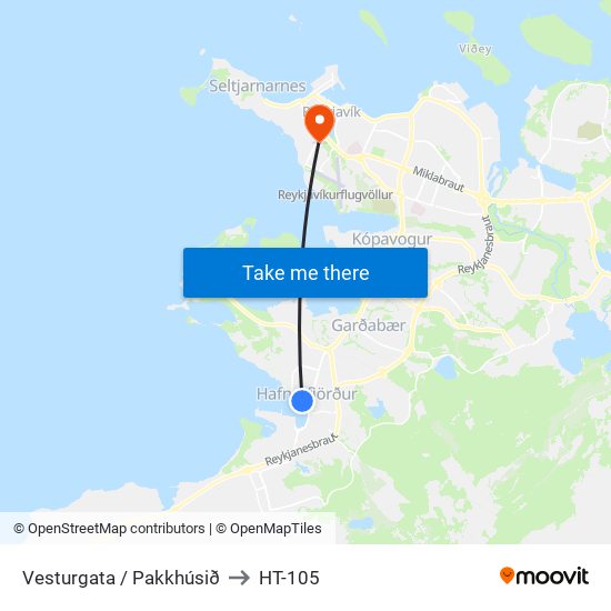 Vesturgata / Pakkhúsið to HT-105 map