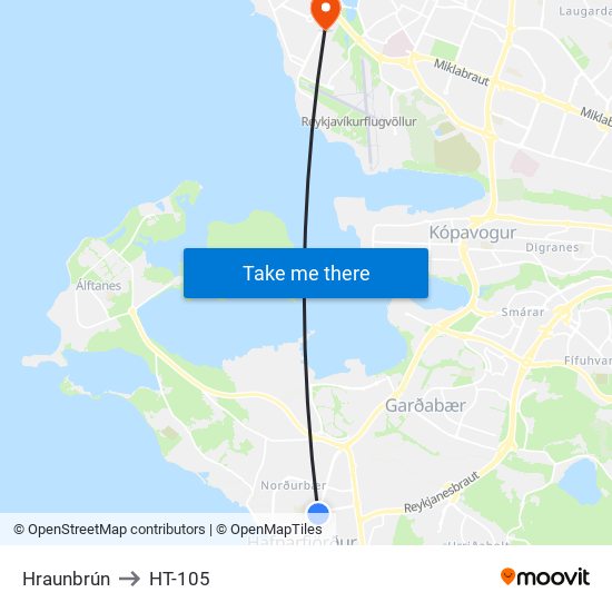Hraunbrún to HT-105 map