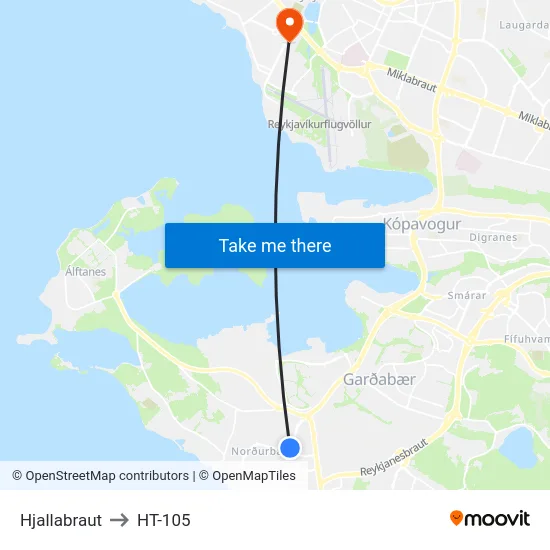 Hjallabraut to HT-105 map