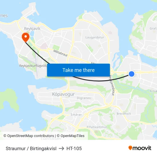 Straumur / Birtingakvísl to HT-105 map