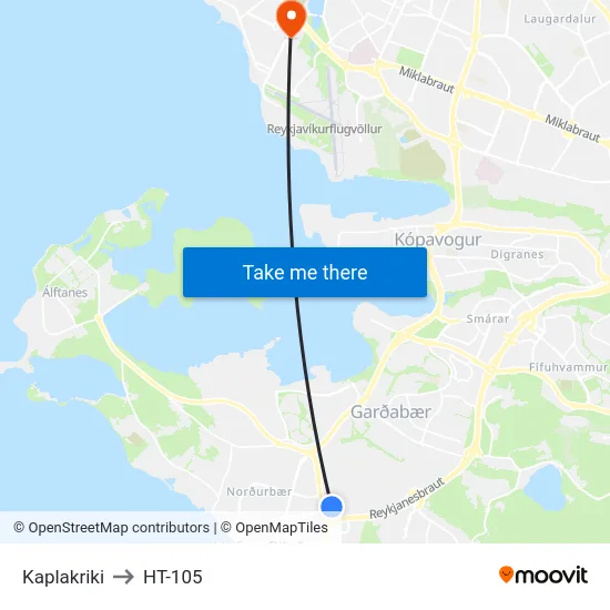 Kaplakriki to HT-105 map