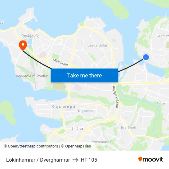 Lokinhamrar / Dverghamrar to HT-105 map