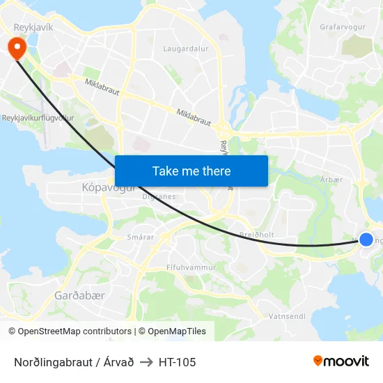 Norðlingabraut / Árvað to HT-105 map