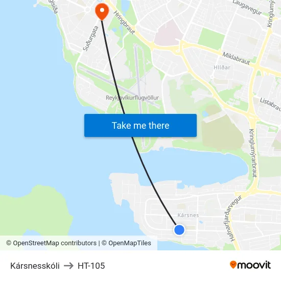 Kársnesskóli to HT-105 map