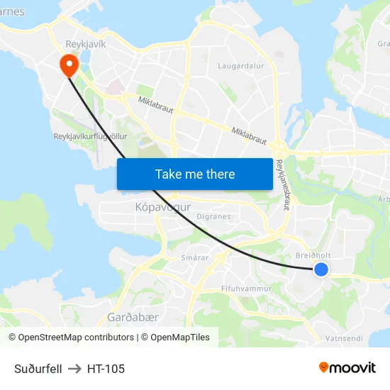 Suðurfell to HT-105 map