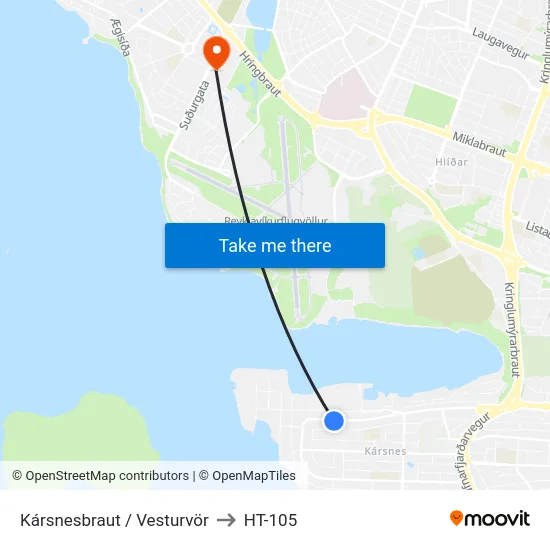 Kársnesbraut / Vesturvör to HT-105 map
