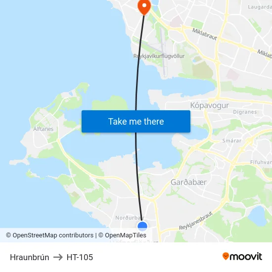 Hraunbrún to HT-105 map