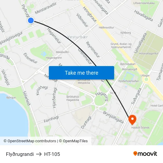 Flyðrugrandi to HT-105 map