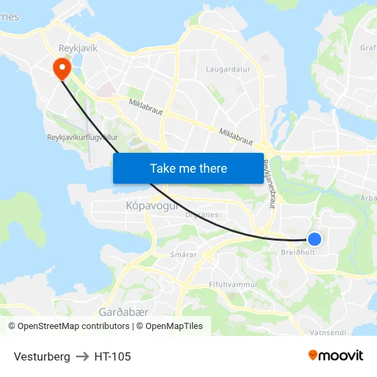 Vesturberg to HT-105 map