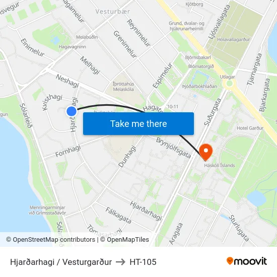 Hjarðarhagi / Vesturgarður to HT-105 map