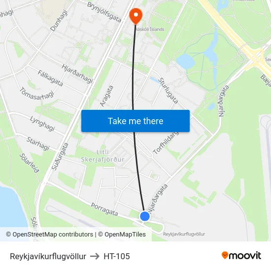 Reykjavíkurflugvöllur to HT-105 map