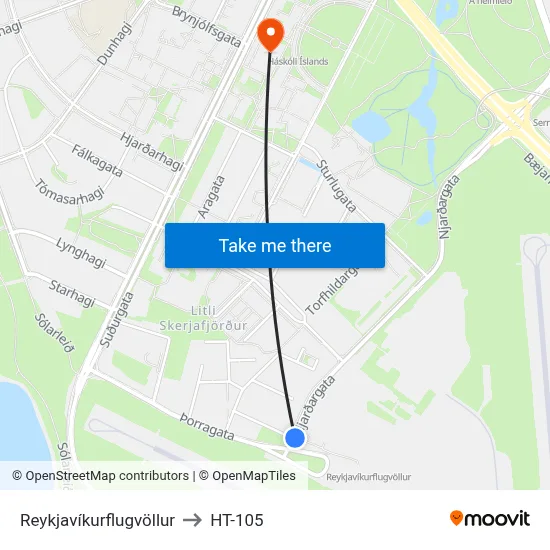 Reykjavíkurflugvöllur to HT-105 map