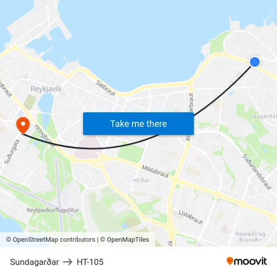 Sundagarðar to HT-105 map