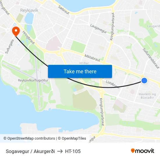 Sogavegur / Akurgerði to HT-105 map