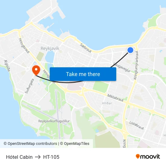 Hótel Cabin to HT-105 map