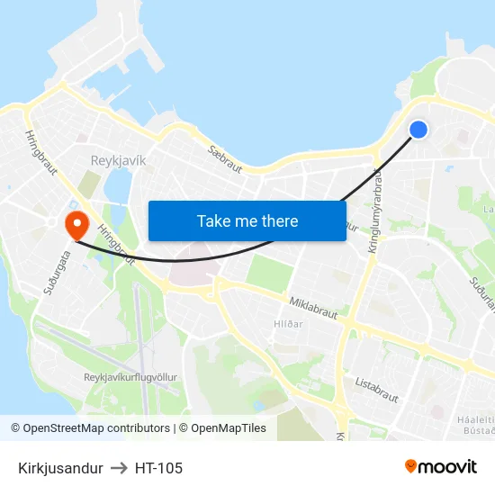 Kirkjusandur to HT-105 map