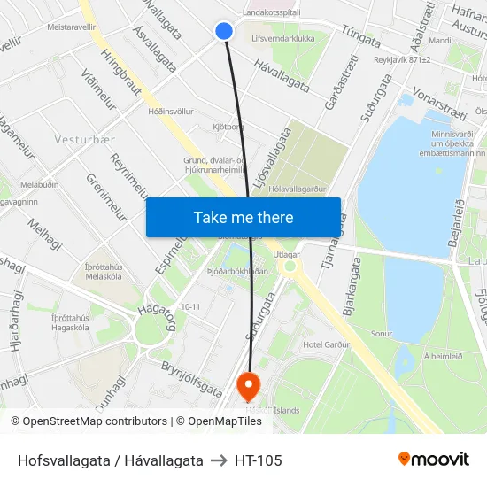 Hofsvallagata / Hávallagata to HT-105 map