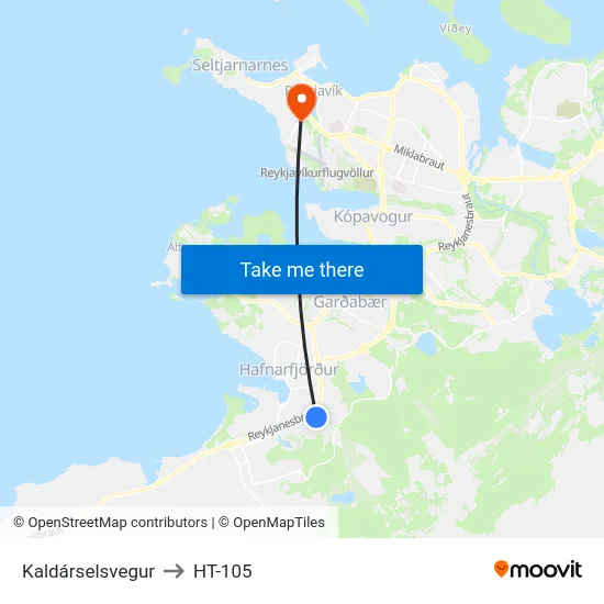 Kaldárselsvegur to HT-105 map
