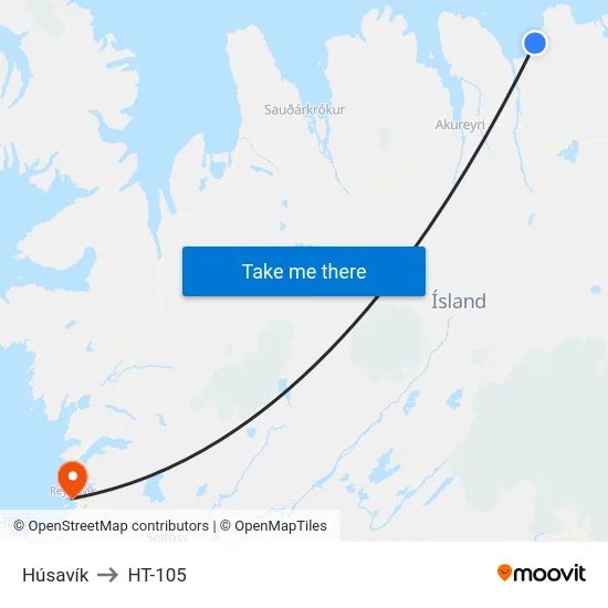 Húsavík to HT-105 map