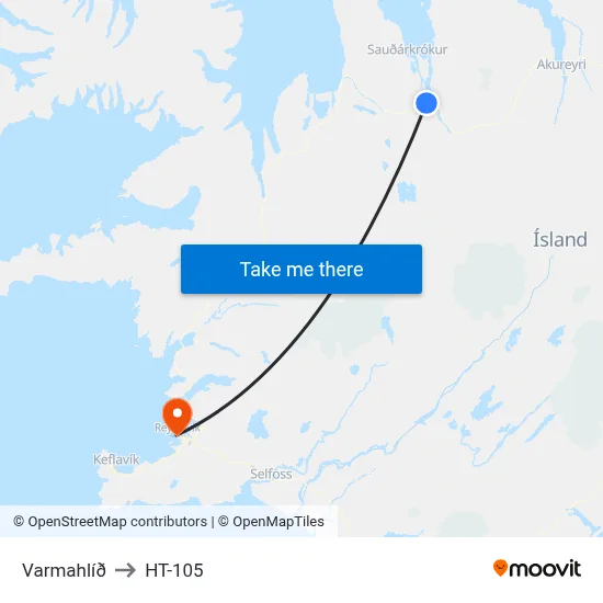 Varmahlíð to HT-105 map