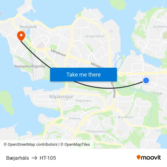 Bæjarháls to HT-105 map