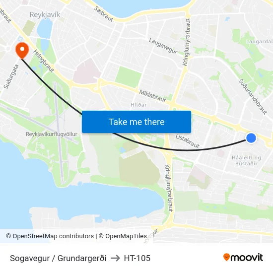 Sogavegur / Grundargerði to HT-105 map