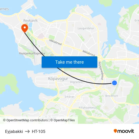 Eyjabakki to HT-105 map