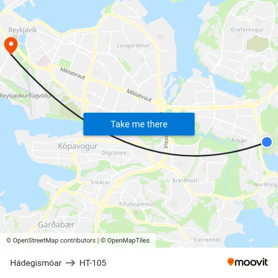 Hádegismóar to HT-105 map