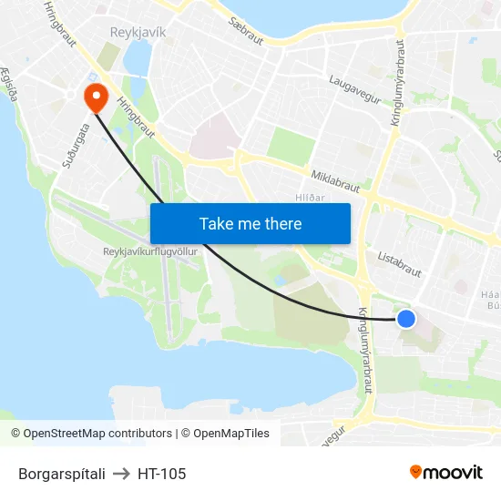 Borgarspítali to HT-105 map