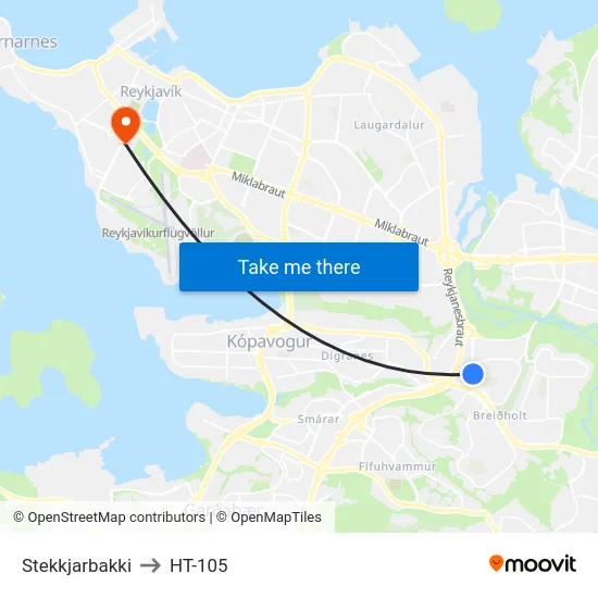 Stekkjarbakki to HT-105 map