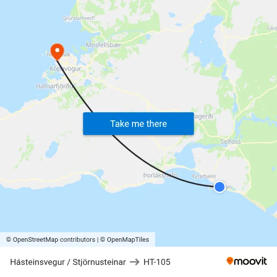 Hásteinsvegur / Stjörnusteinar to HT-105 map
