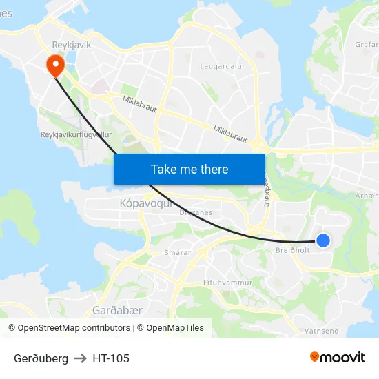 Gerðuberg to HT-105 map