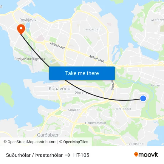 Suðurhólar / Þrastarhólar to HT-105 map