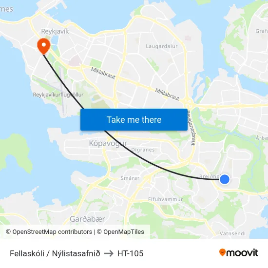 Fellaskóli / Nýlistasafnið to HT-105 map