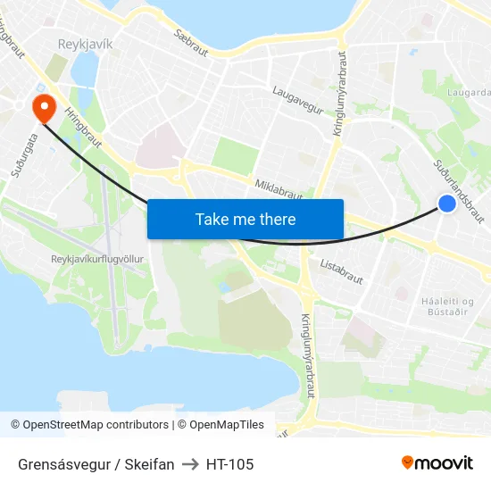 Grensásvegur / Skeifan to HT-105 map