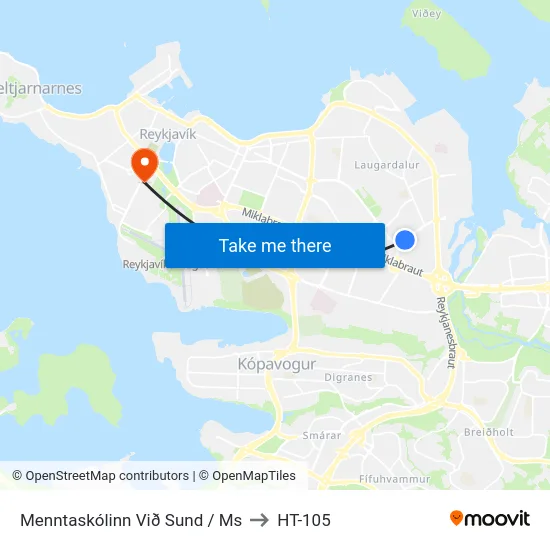 Menntaskólinn Við Sund / Ms to HT-105 map