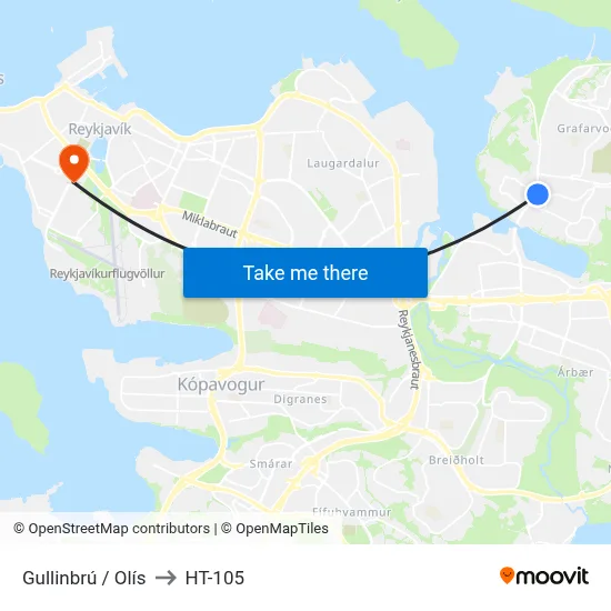 Gullinbrú / Olís to HT-105 map