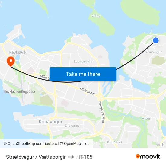 Strætóvegur / Vættaborgir to HT-105 map