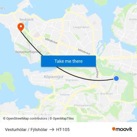 Vesturhólar / Fýlshólar to HT-105 map