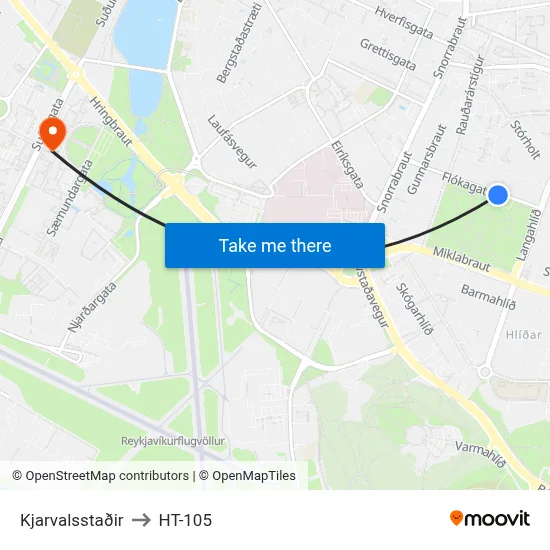 Kjarvalsstaðir to HT-105 map