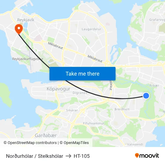 Norðurhólar / Stelkshólar to HT-105 map