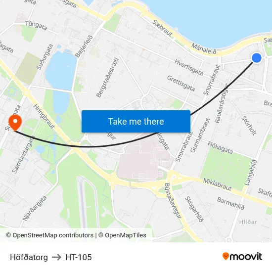 Höfðatorg to HT-105 map