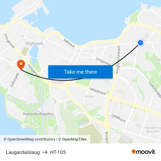 Laugardalslaug to HT-105 map