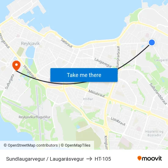 Sundlaugarvegur / Laugarásvegur to HT-105 map