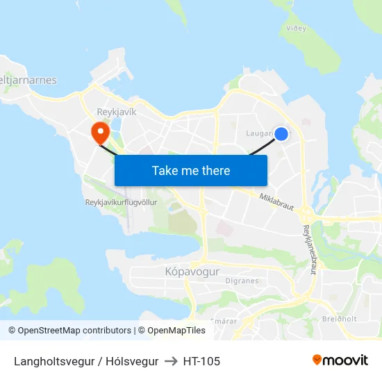 Langholtsvegur / Hólsvegur to HT-105 map